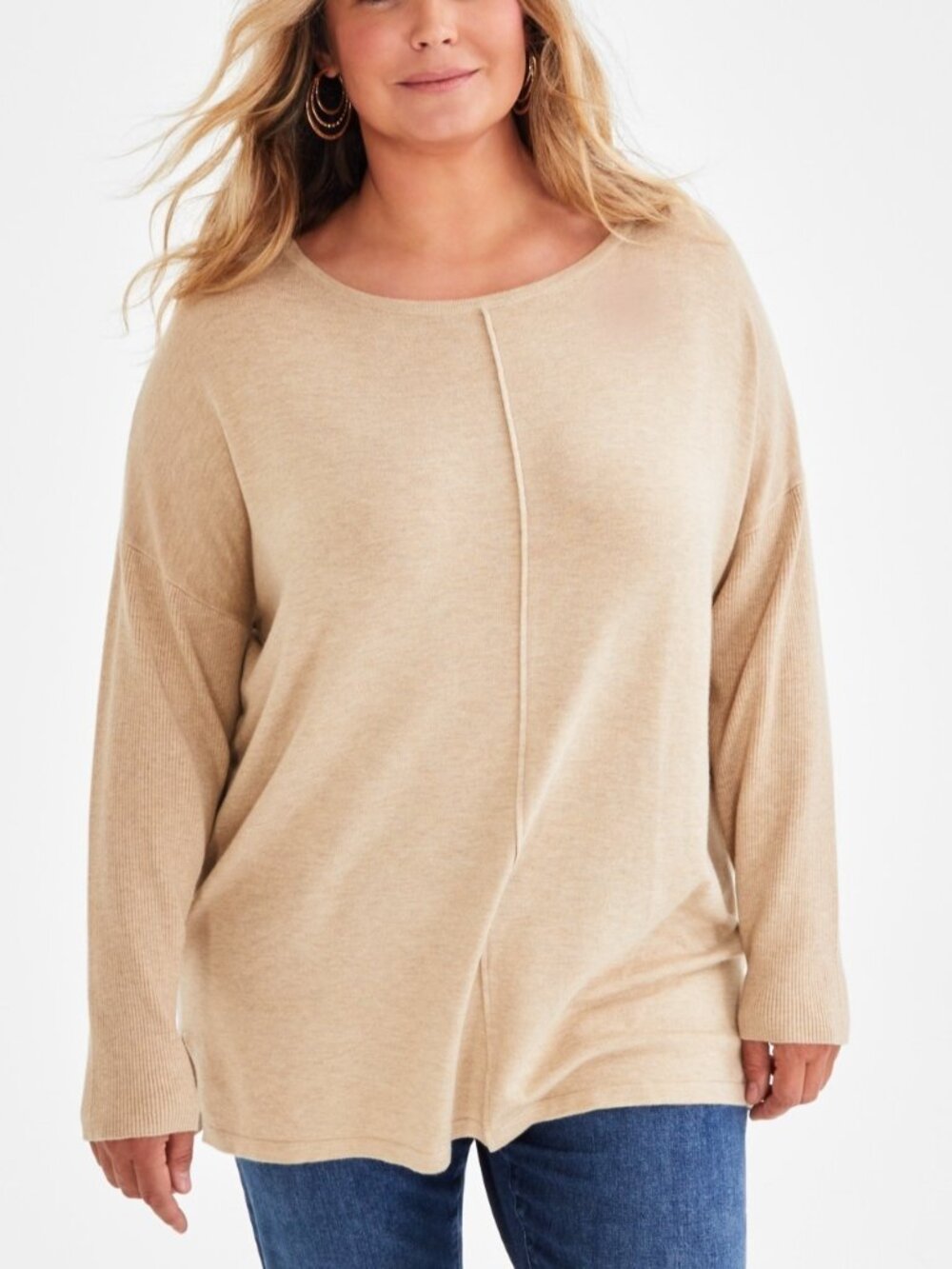 Style & Co Plus Size Knit Seam-Front Tunic Top Icy Coffee Heather Size 1X
